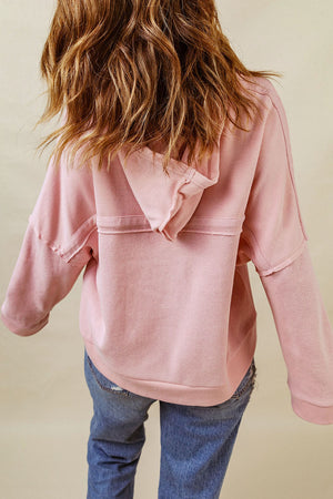 Orange Basic & Casual Button Front Pullover Hoodie