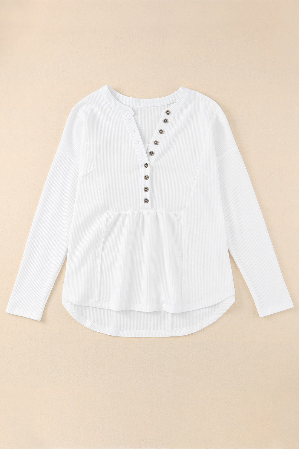Brown Waffle Knit Casual Button Henley Top