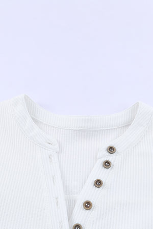 Brown Waffle Knit Casual Button Henley Top