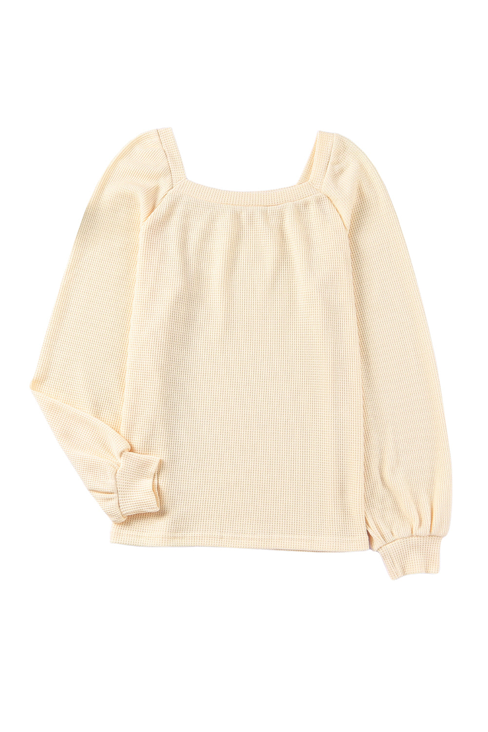 Pink Waffle Texture Casual Square Neck Pullover Top