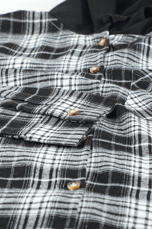 Black Plaid Drawstring Hooded Shacket