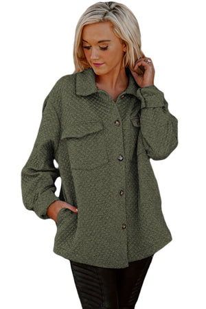 Black Lattice Texture Retro Flap Pocket Button Shacket