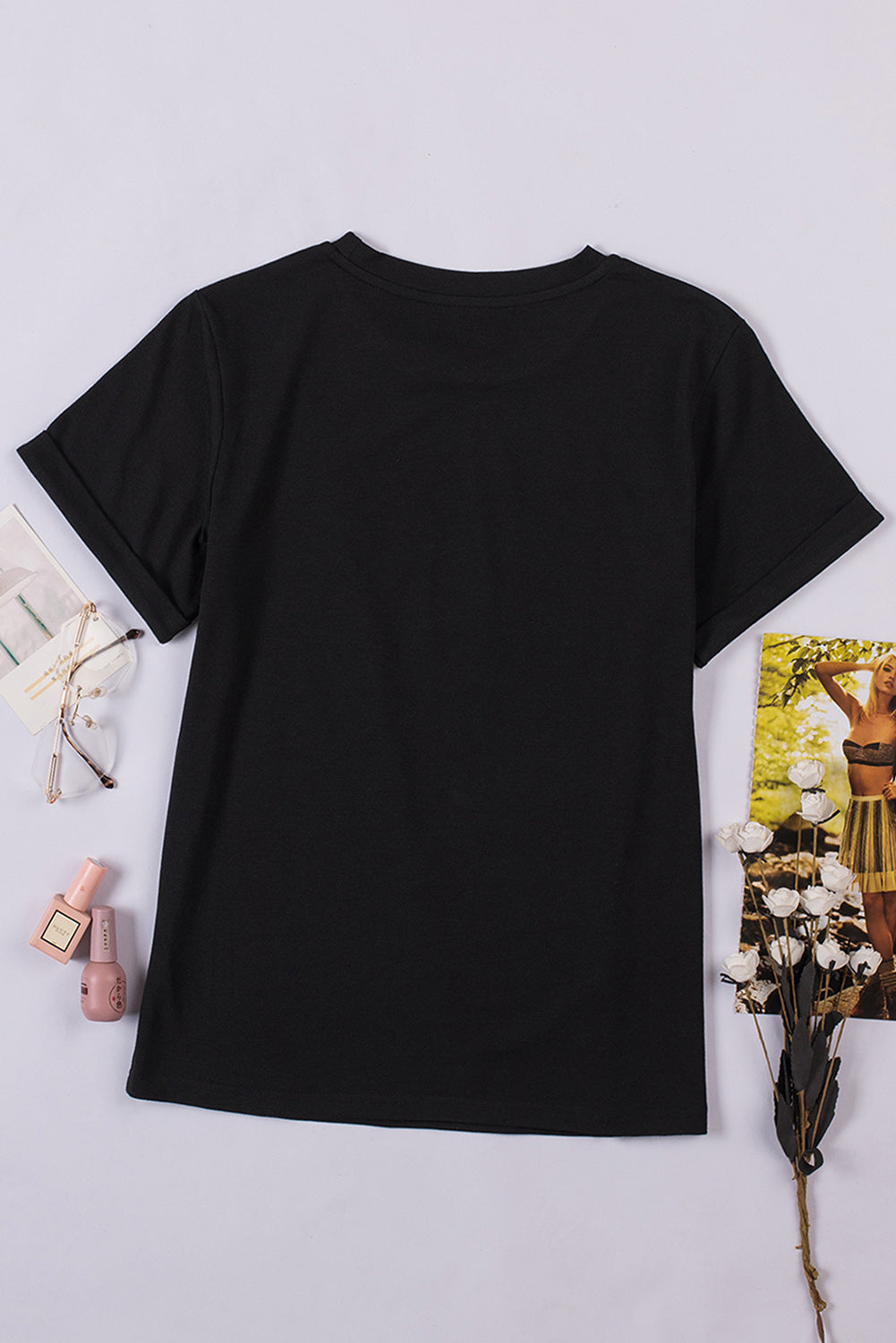Green Plain Solid Color Crew Neck Tee