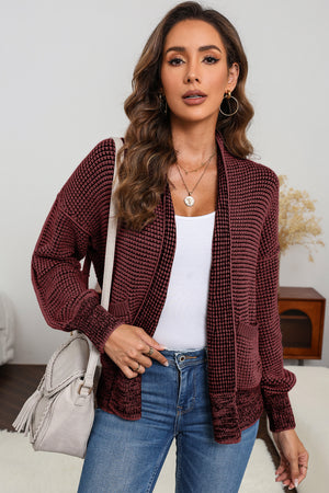 Gray Chunky Knit Pockets Drop Sleeve Cardigan