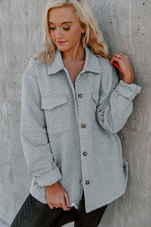 Black Lattice Texture Retro Flap Pocket Button Shacket