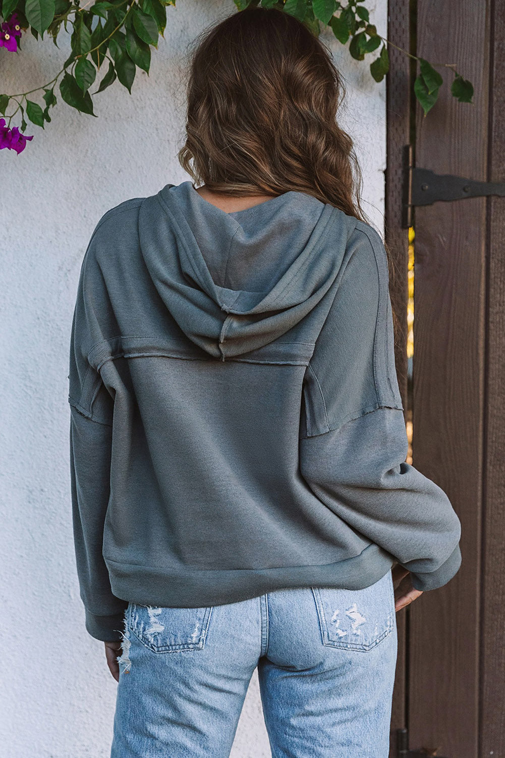 Orange Basic & Casual Button Front Pullover Hoodie