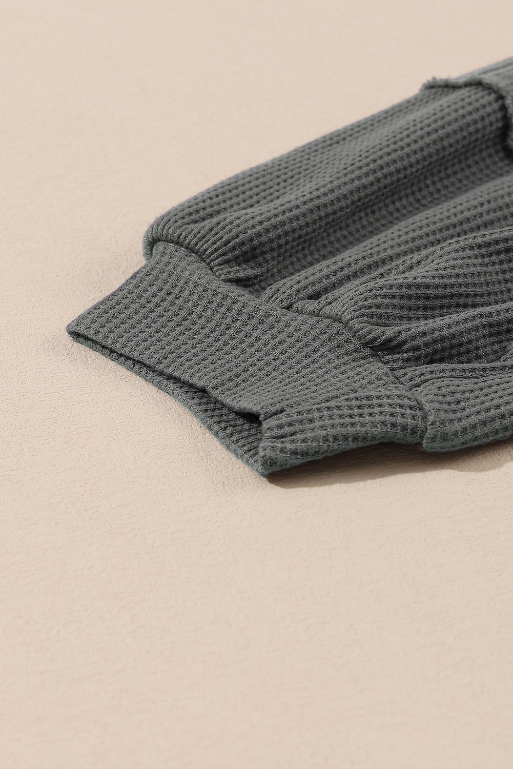 Black Waffle and Crinkle Patchwork Long Sleeve Top