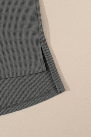 Black Waffle and Crinkle Patchwork Long Sleeve Top