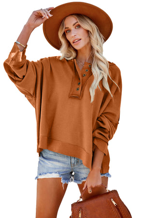 Orange Basic & Casual Button Front Pullover Hoodie