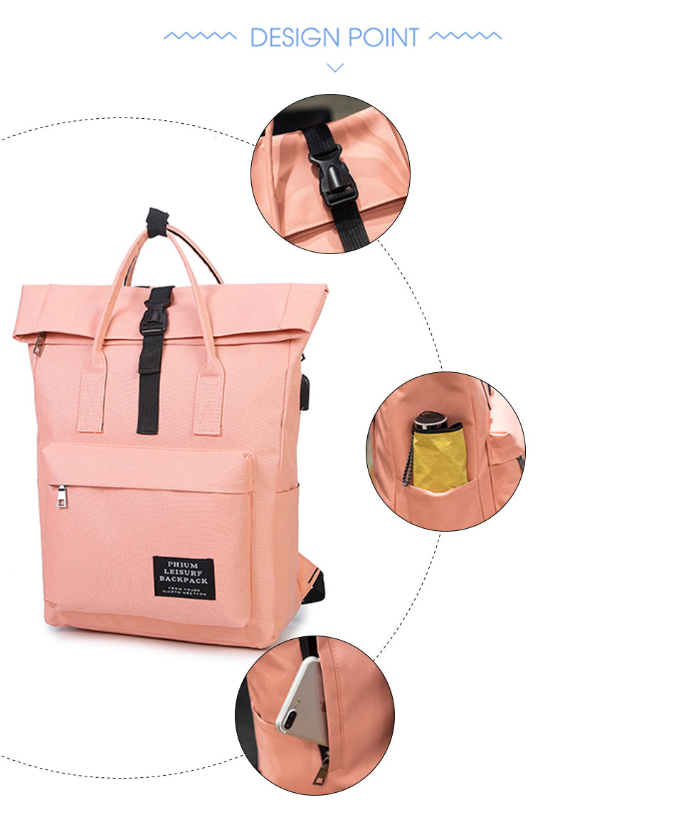 Oxford Large-capacity Schoolbag Female Student USB Charging Port Korean Fashion Backpack Multifunctional Outdoor Travel Bag