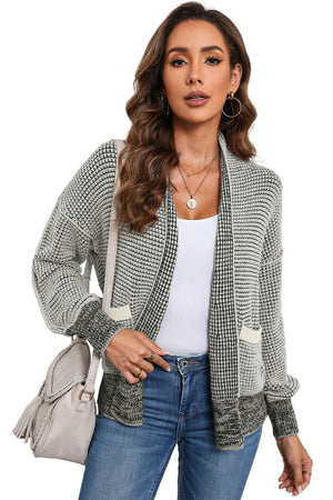 Gray Chunky Knit Pockets Drop Sleeve Cardigan
