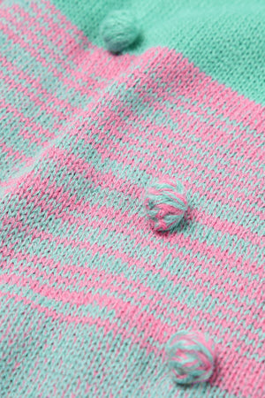 Multicolor Pompom Color Block Open Front Cardigan Sweater
