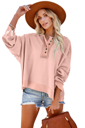 Orange Basic & Casual Button Front Pullover Hoodie