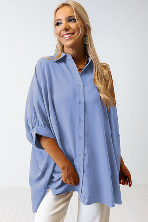 Green 3/4 Batwing Sleeve Oversize Button Up Shirt