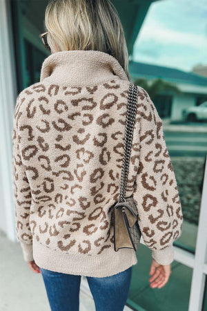 Leopard Casual Animal Print Zipped Collared Sweater