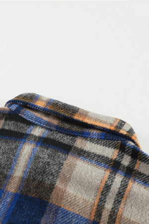 Brown Plaid Button Up Long Sleeve Flannel Jacket