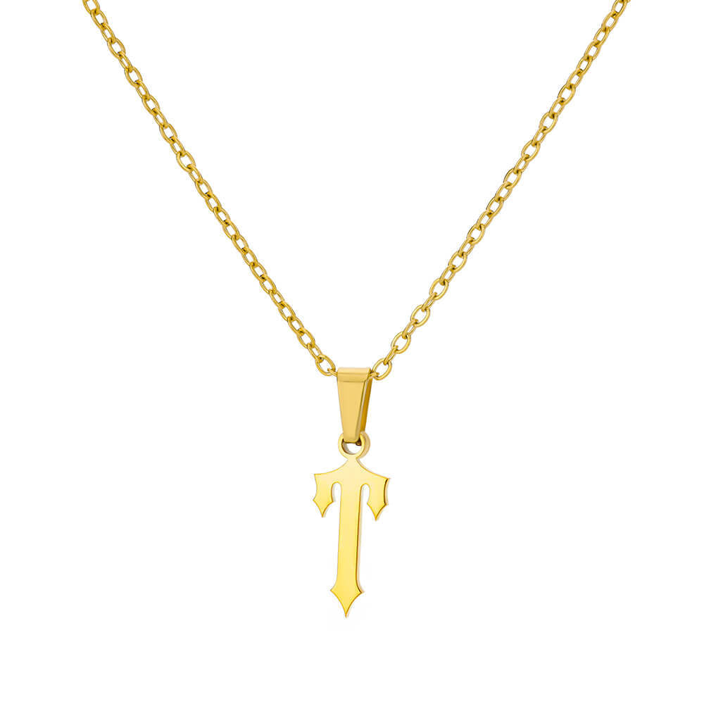 18K Gold Plating Stainless Steel Ancient English Letter Pendant Necklace