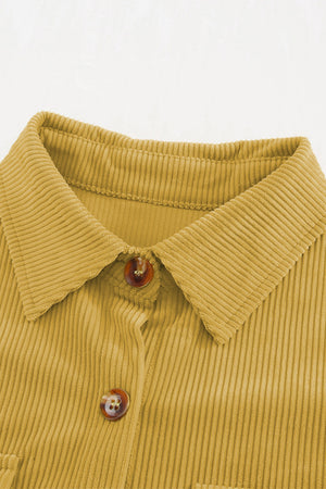 Beige Button Up Patch Pocket Corduroy Shacket