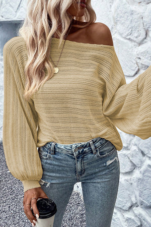 Black Lantern Sleeve Eyelets Knit Sweater