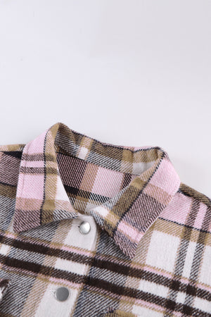 Brown Plaid Button Up Long Sleeve Flannel Jacket
