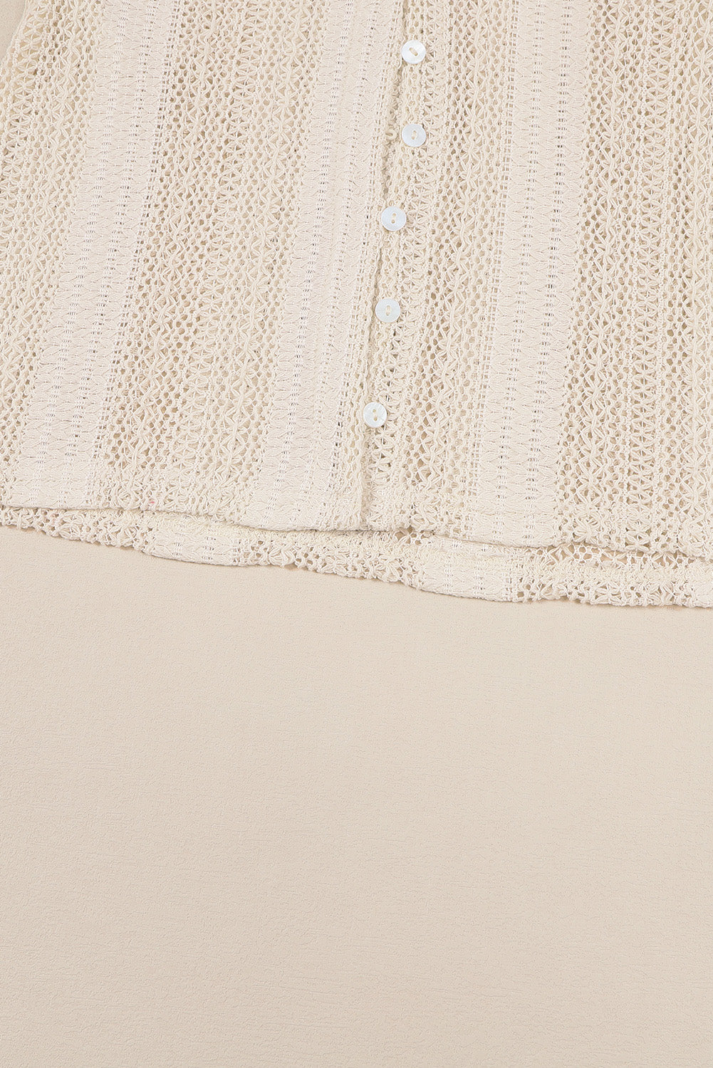 White Notch Neck Button Down Raglan Sleeve Crochet Top