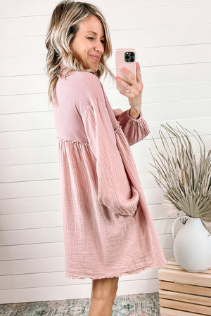 Black Ribbed and Crinkle Patchwork Puff Sleeve Shirt Dress