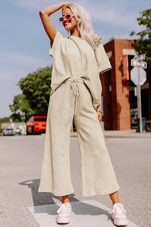 Black Textured Loose Fit T Shirt and Drawstring Pants Set