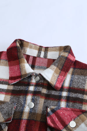 Brown Plaid Button Up Long Sleeve Flannel Jacket