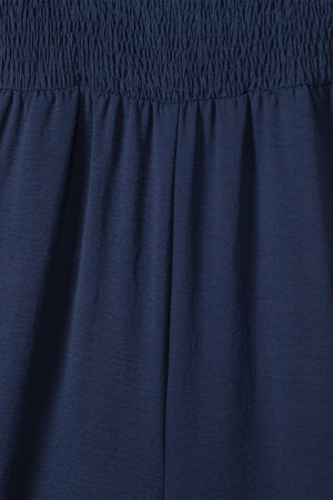 Dark Blue Tie Straps Shirred Casual Tiered Wide Leg Jumpsuit