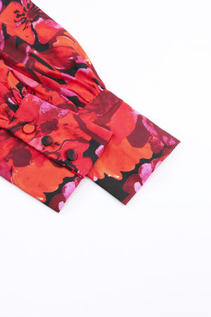 Multicolor Swirl Color Block Print Lantern Sleeve Shirt