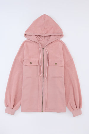 Grey Bishop Sleeve Zip Up Hoodie Jacket with Flap Pockets