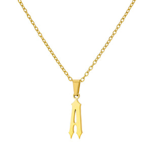 18K Gold Plating Stainless Steel Ancient English Letter Pendant Necklace