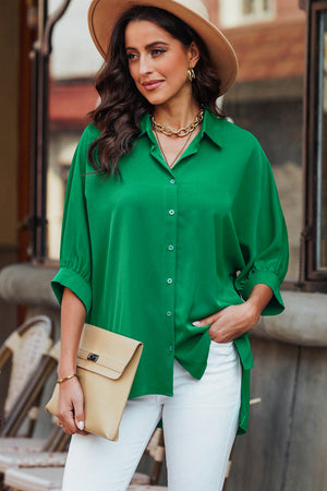 Green 3/4 Batwing Sleeve Oversize Button Up Shirt