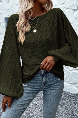 Black Lantern Sleeve Eyelets Knit Sweater