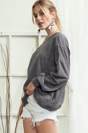 Gray Mineral Wash Twist Butterfly Oversize Sweatshirt