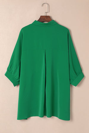 Green 3/4 Batwing Sleeve Oversize Button Up Shirt