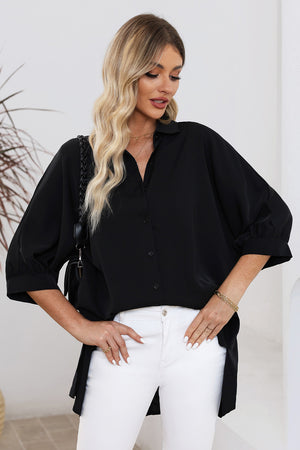 Green 3/4 Batwing Sleeve Oversize Button Up Shirt