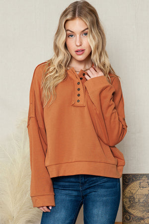 Orange Basic & Casual Button Front Pullover Hoodie