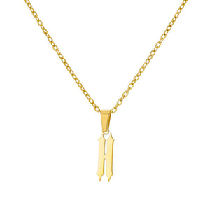 18K Gold Plating Stainless Steel Ancient English Letter Pendant Necklace