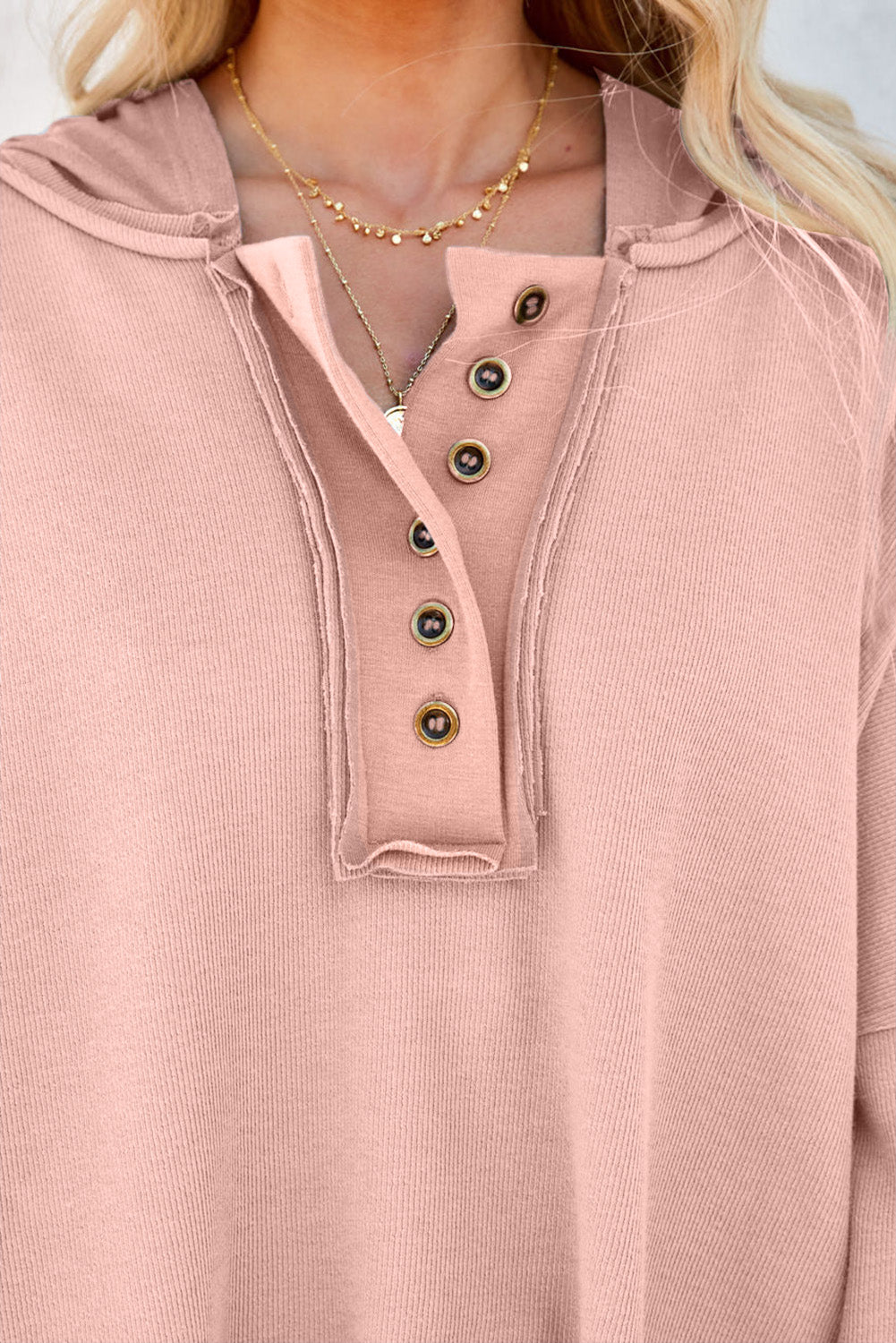 Orange Basic & Casual Button Front Pullover Hoodie