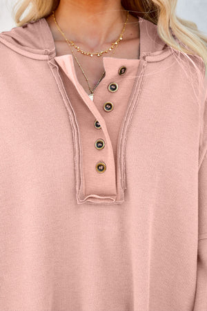 Orange Basic & Casual Button Front Pullover Hoodie