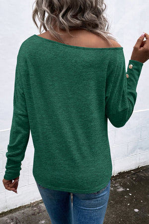 Black Boat Neck Asymmetric Cut Out Long Sleeve Top
