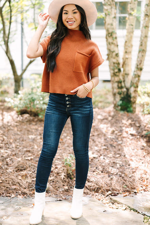 Green Patch Pocket Ribbed Knit Short Sleeve Sweater