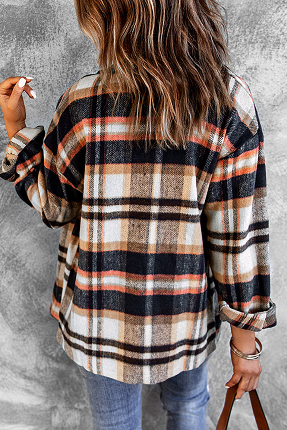Brown Plaid Button Up Long Sleeve Flannel Jacket