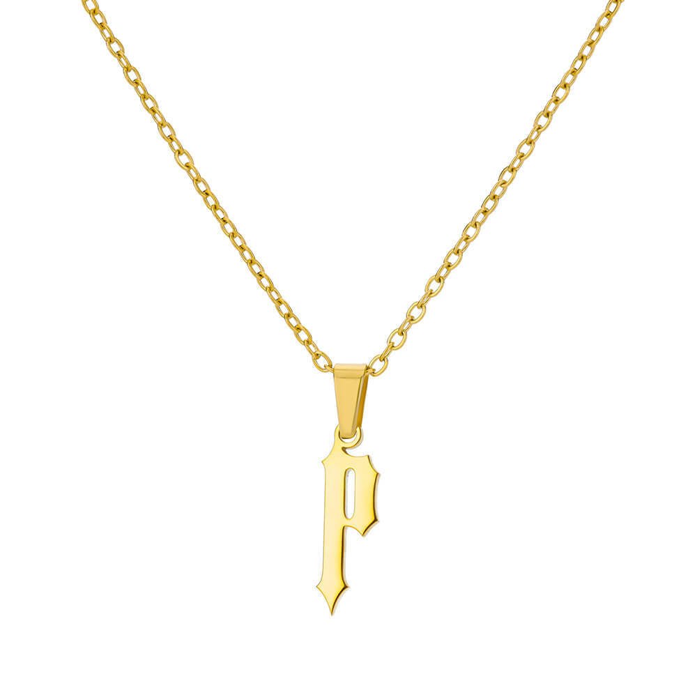 18K Gold Plating Stainless Steel Ancient English Letter Pendant Necklace