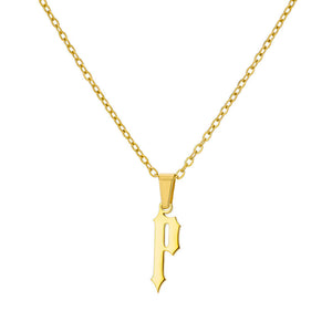 18K Gold Plating Stainless Steel Ancient English Letter Pendant Necklace