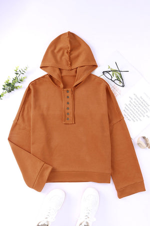 Orange Basic & Casual Button Front Pullover Hoodie
