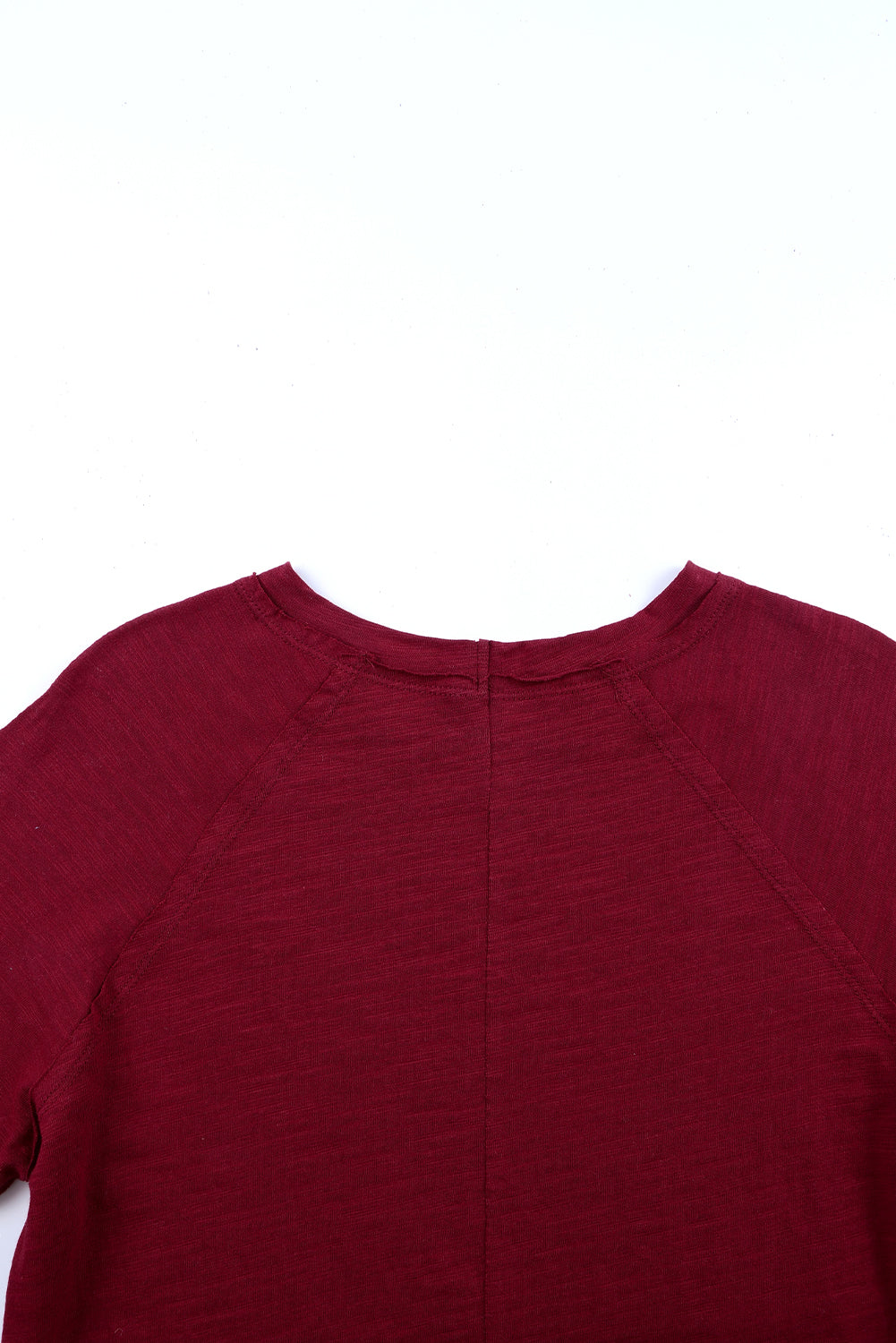 Red Solid Crew Neck Long Sleeve Top