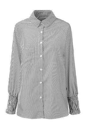 Black Striped Casual Shirred Cuffs Shirt