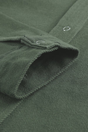 Green Casual Ripped Raw Hem Button Up Denim Shacket